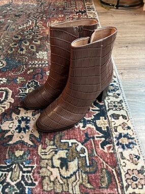 Madewell Brown Croc-Embossed Ankle Booties